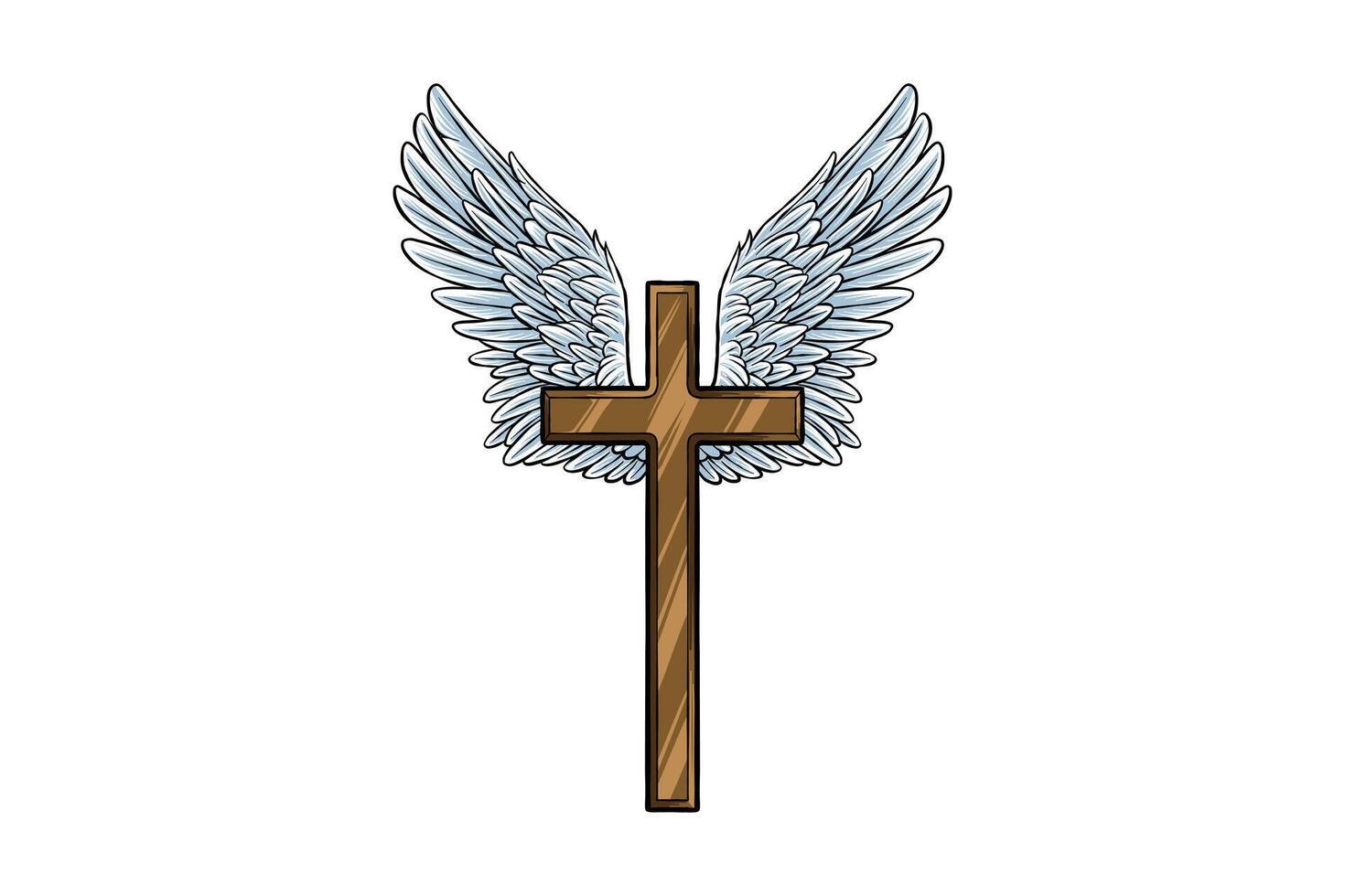 Wooden cross with angel wings vector